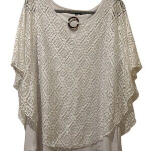 Olivia Blu Ivory Lace Overlay Top with Ring Detail